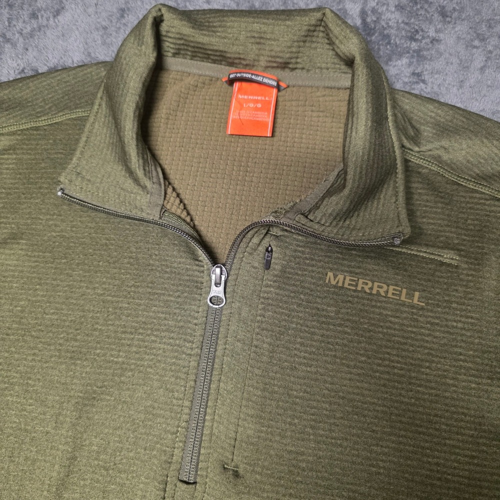 Merrell Mens Olive Green 1/4 Zip Grid Fleece Pullover hiking outdoor gorpcore - Picture 2 of 9